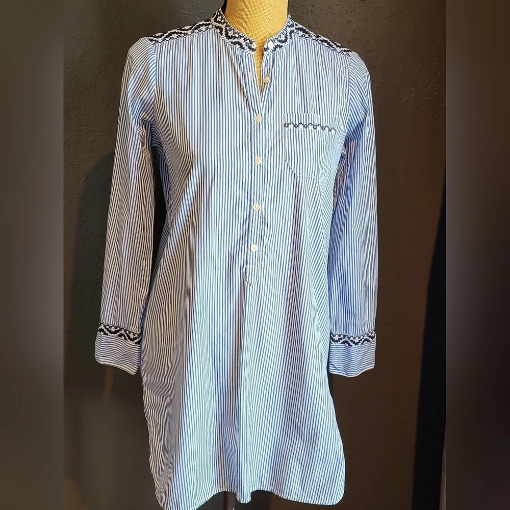 J Crew XSmall Cotton Striped Shirt Dress Blue/White